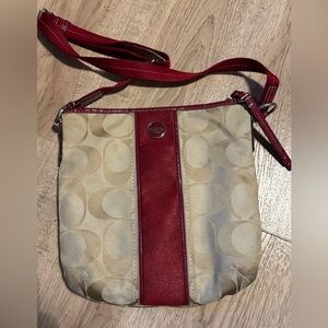 Coach Signature C Jacquard Canvas Crossbody Bag Burgundy Trim | Project / Repair